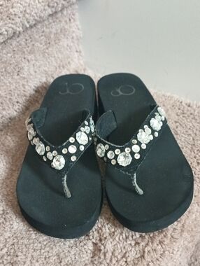 OP Black Rhinestone Embellished Thong Sandals
